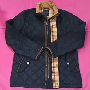 Brooks Brothers Mens Diamond Quilted Jacket with Corduroy Collar & Plaid Lining